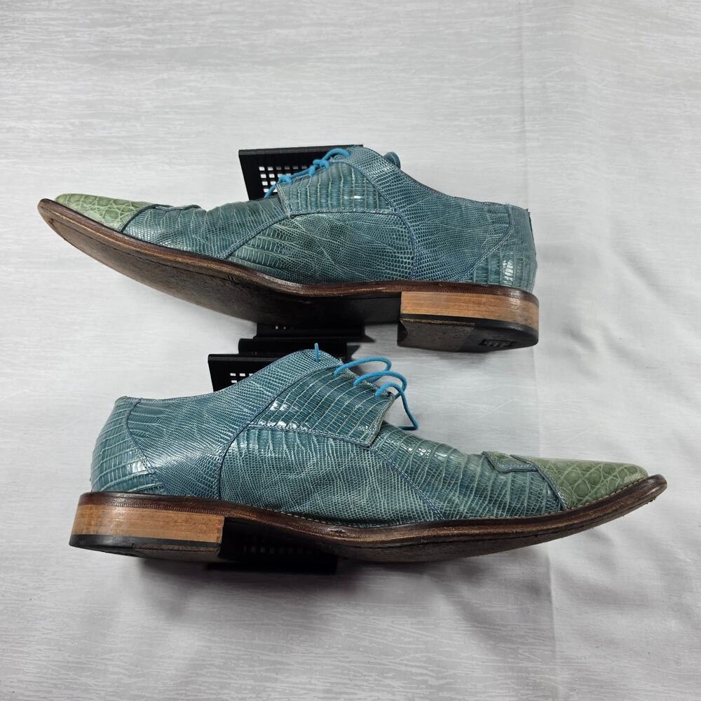 David Eden Oxfords Mens 10.5 Crocodile Patchwork Baby Blue - Picture 3 of 8